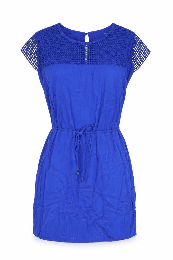Front view of Zara women’s blue polyester a-line, size L, round neck tie