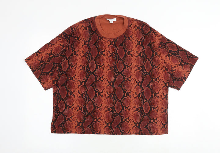 Topshop Womens Red Animal Print 100% Cotton Basic T-Shirt Size S Crew Neck - Snake Print