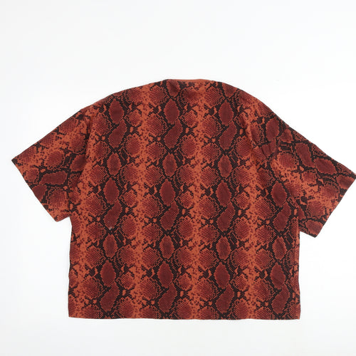 Topshop Womens Red Animal Print 100% Cotton Basic T-Shirt Size S Crew Neck - Snake Print