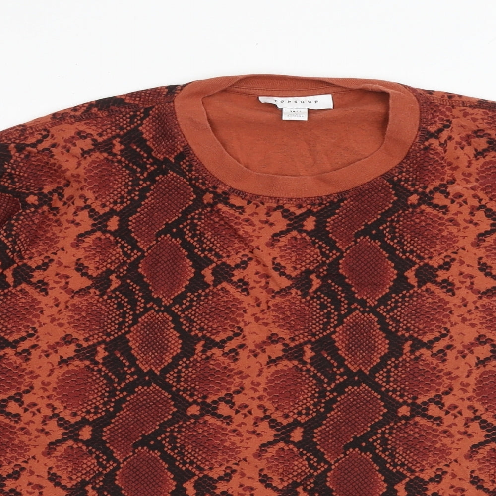 Topshop Womens Red Animal Print 100% Cotton Basic T-Shirt Size S Crew Neck - Snake Print
