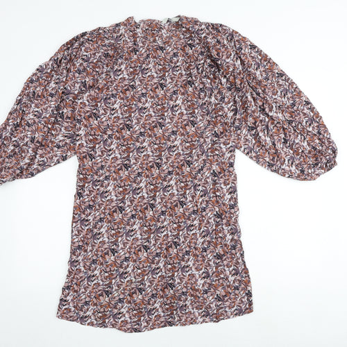NEXT Womens Multicoloured Geometric Viscose A-Line Size 8 Round Neck Button