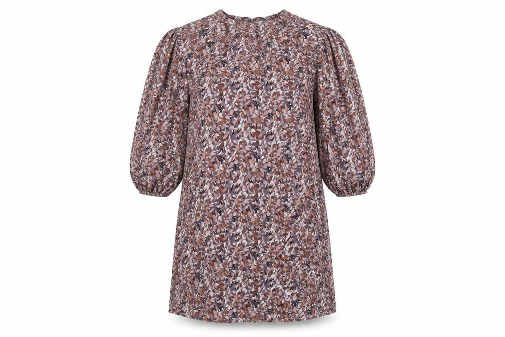 Front view of Next women’s multicoloured geometric viscose a-line, size UK 8, round neck button