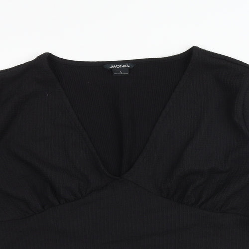 Monki Womens Black Polyester Cropped Blouse Size L V-Neck - Textured