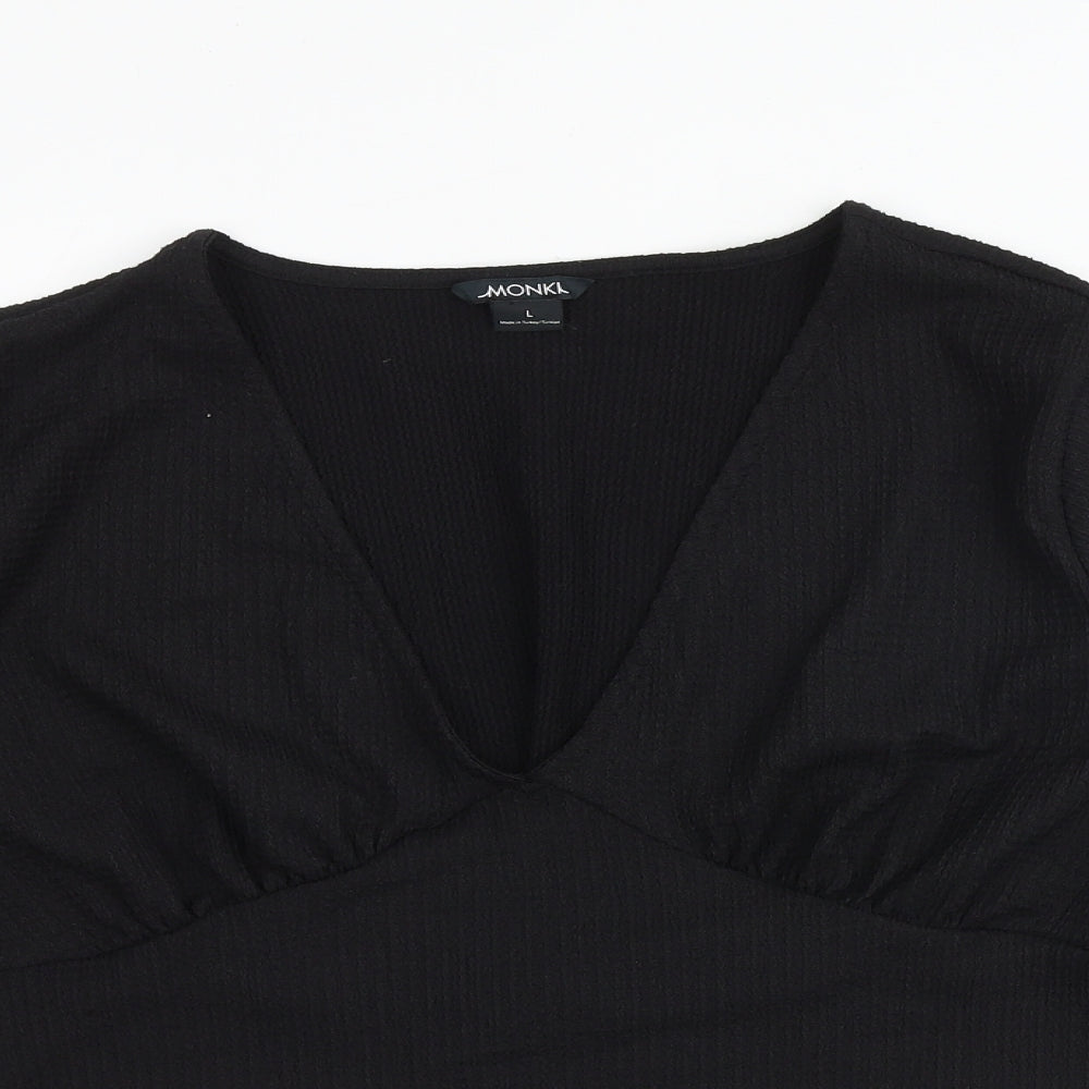Monki Womens Black Polyester Cropped Blouse Size L V-Neck - Textured