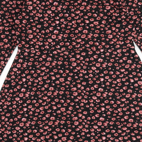 Dorothy Perkins Womens Black Floral Polyester A-Line Size 14 V-Neck Button