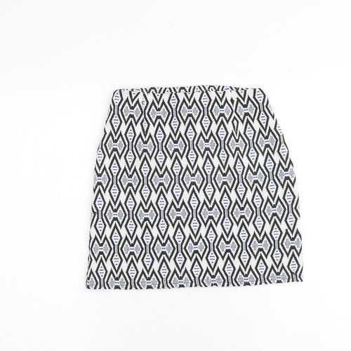 New Look Womens Multicoloured Geometric Polyester A-Line Skirt Size 8 Zip