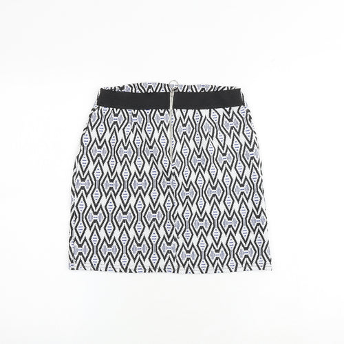 New Look Womens Multicoloured Geometric Polyester A-Line Skirt Size 8 Zip