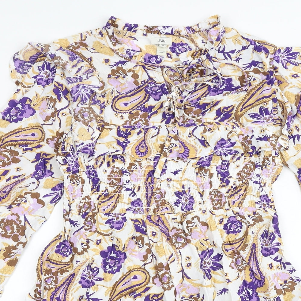 River Island Womens Multicoloured Paisley Viscose A-Line Size 10 Round Neck Tie