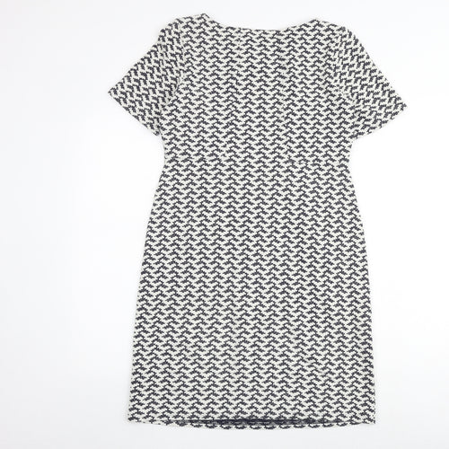 White Stuff Womens White Geometric Cotton Shift Size 10 Round Neck Zip