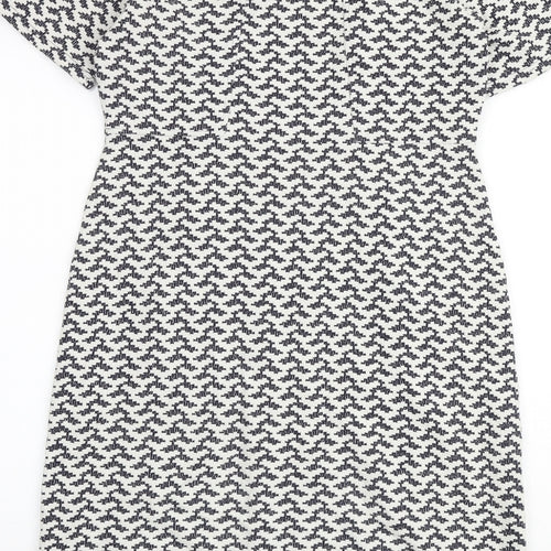 White Stuff Womens White Geometric Cotton Shift Size 10 Round Neck Zip