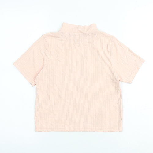 Select Girls Pink Viscose Basic T-Shirt Size 14 Years High Neck Pullover - Pearl Detail Ribbed