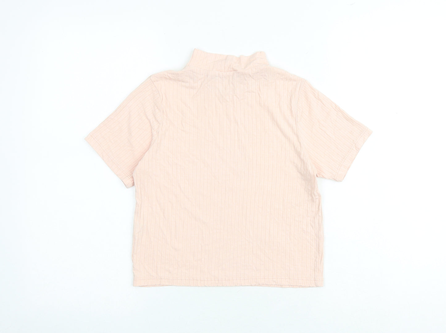 Select Girls Pink Viscose Basic T-Shirt Size 14 Years High Neck Pullover - Pearl Detail Ribbed