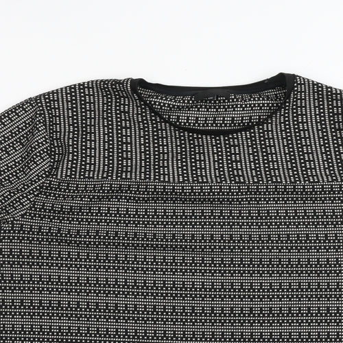 River Island Mens Black Geometric Polyester T-Shirt Size 2XL Crew Neck