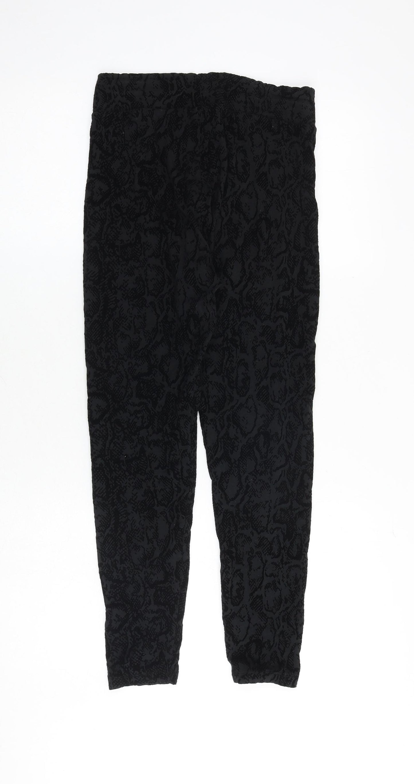 Marks and Spencer Womens Black Geometric Cotton Trousers Size 10 Regular