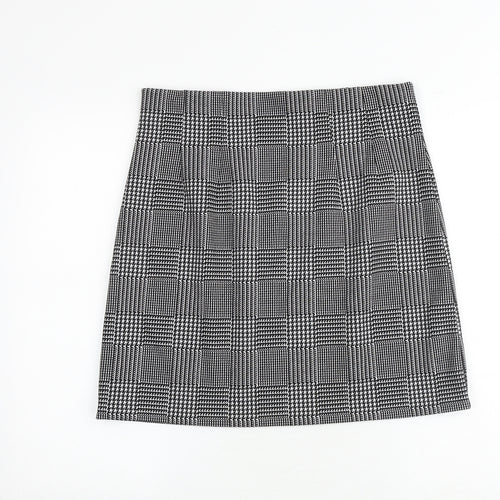Marks and Spencer Womens Black Check Polyester A-Line Skirt Size 14