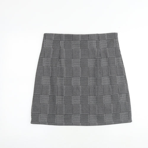 Marks and Spencer Womens Black Check Polyester A-Line Skirt Size 14