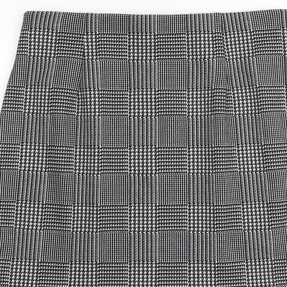 Marks and Spencer Womens Black Check Polyester A-Line Skirt Size 14