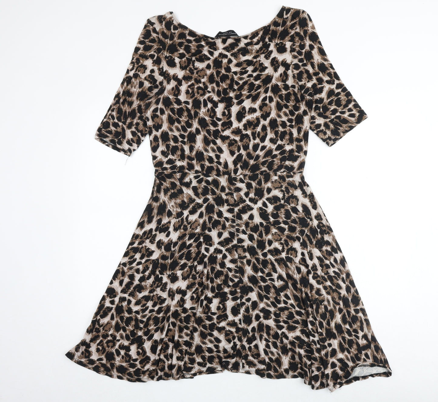 Dorothy Perkins Womens Brown Animal Print Viscose Skater Dress Size 14 Round Neck Pullover - Leopard Print