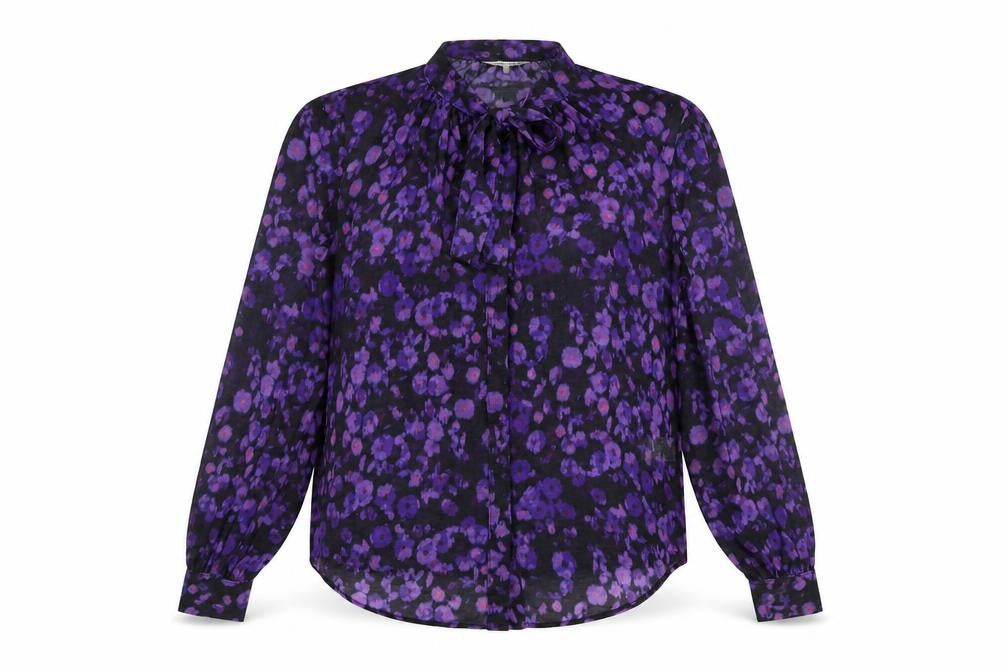 Front view of Great Plains women’s multicoloured geometric polyester basic blouse, size M, round neck - tie neck detail