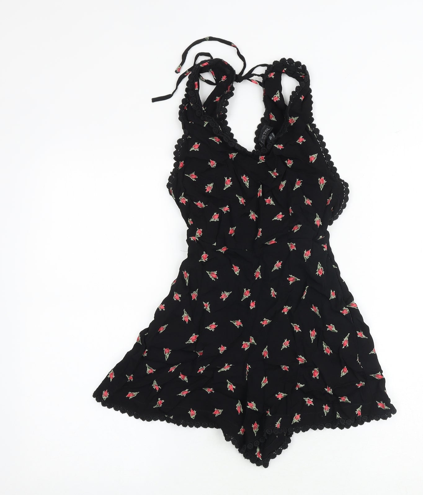 Topshop Womens Black Floral Polyester Playsuit One-Piece Size 6 Zip