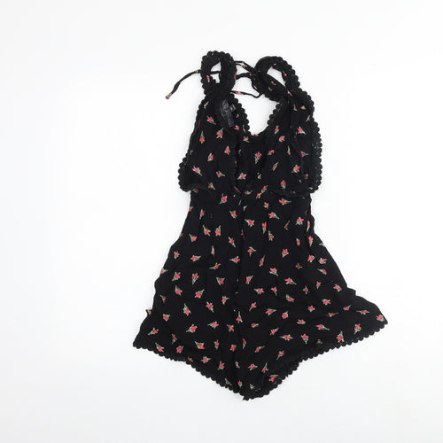 Topshop Womens Black Floral Polyester Playsuit One-Piece Size 6 Zip