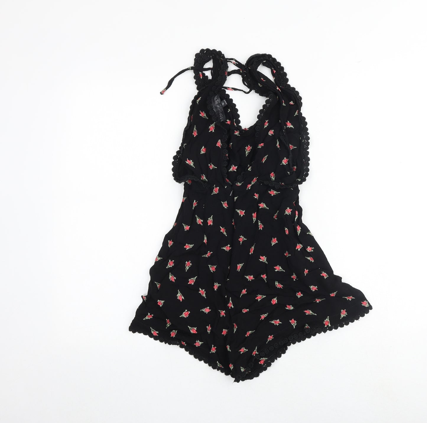 Topshop Womens Black Floral Polyester Playsuit One-Piece Size 6 Zip