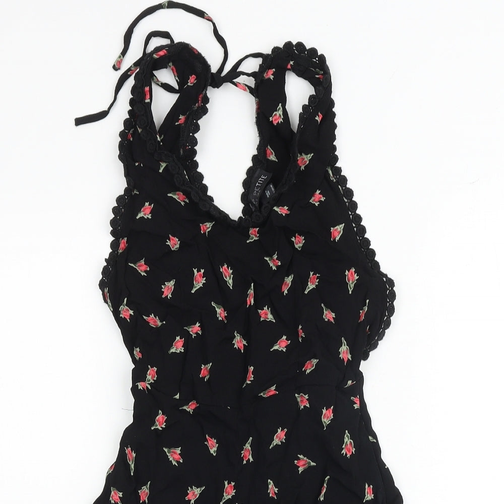 Topshop Womens Black Floral Polyester Playsuit One-Piece Size 6 Zip