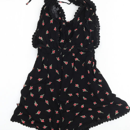 Topshop Womens Black Floral Polyester Playsuit One-Piece Size 6 Zip