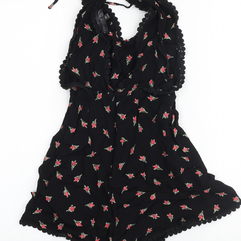Topshop Womens Black Floral Polyester Playsuit One-Piece Size 6 Zip