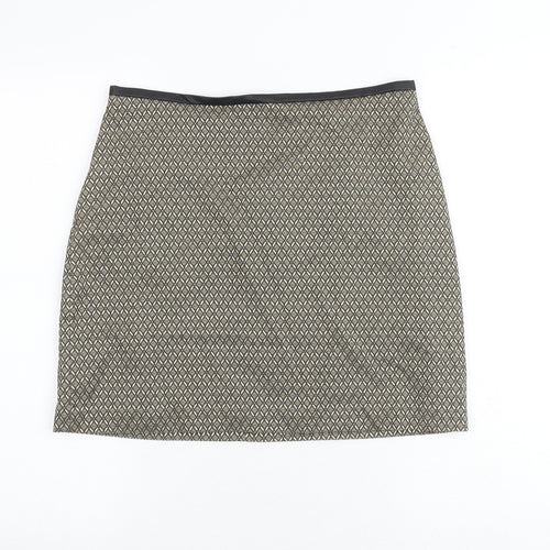 Oasis Womens Gold Geometric Polyester A-Line Skirt Size 10 Zip