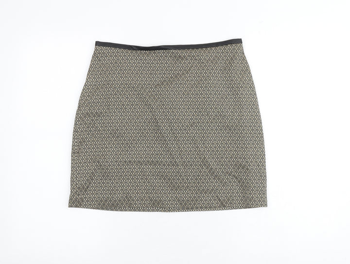 Oasis Womens Gold Geometric Polyester A-Line Skirt Size 10 Zip