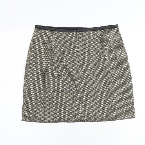 Oasis Womens Gold Geometric Polyester A-Line Skirt Size 10 Zip