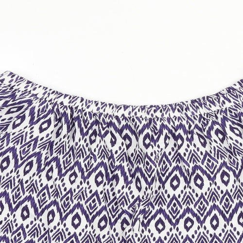 NEXT Womens Blue Geometric Viscose Basic Blouse Size 8 Off the Shoulder - Tie Sleeve Detail