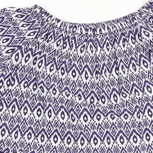 NEXT Womens Blue Geometric Viscose Basic Blouse Size 8 Off the Shoulder - Tie Sleeve Detail