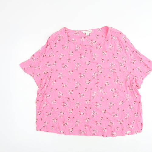 Marks and Spencer Womens Pink Floral Viscose Basic Blouse Size 18 Boat Neck