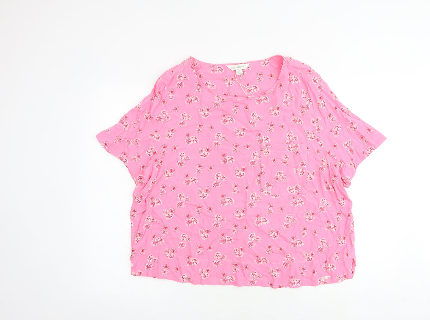 Marks and Spencer Womens Pink Floral Viscose Basic Blouse Size 18 Boat Neck