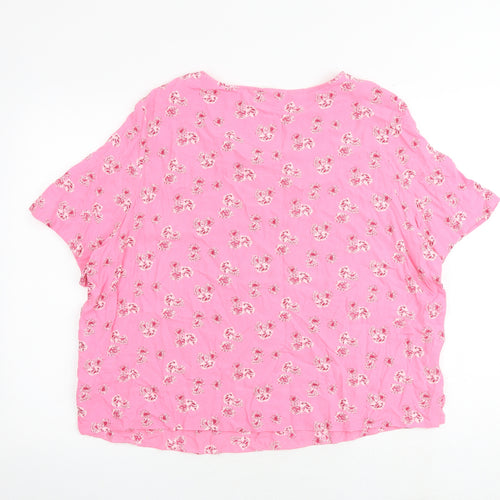 Marks and Spencer Womens Pink Floral Viscose Basic Blouse Size 18 Boat Neck
