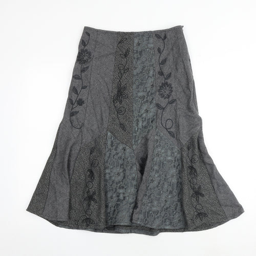 Per Una Womens Grey Floral Viscose Swing Skirt Size 8 Zip