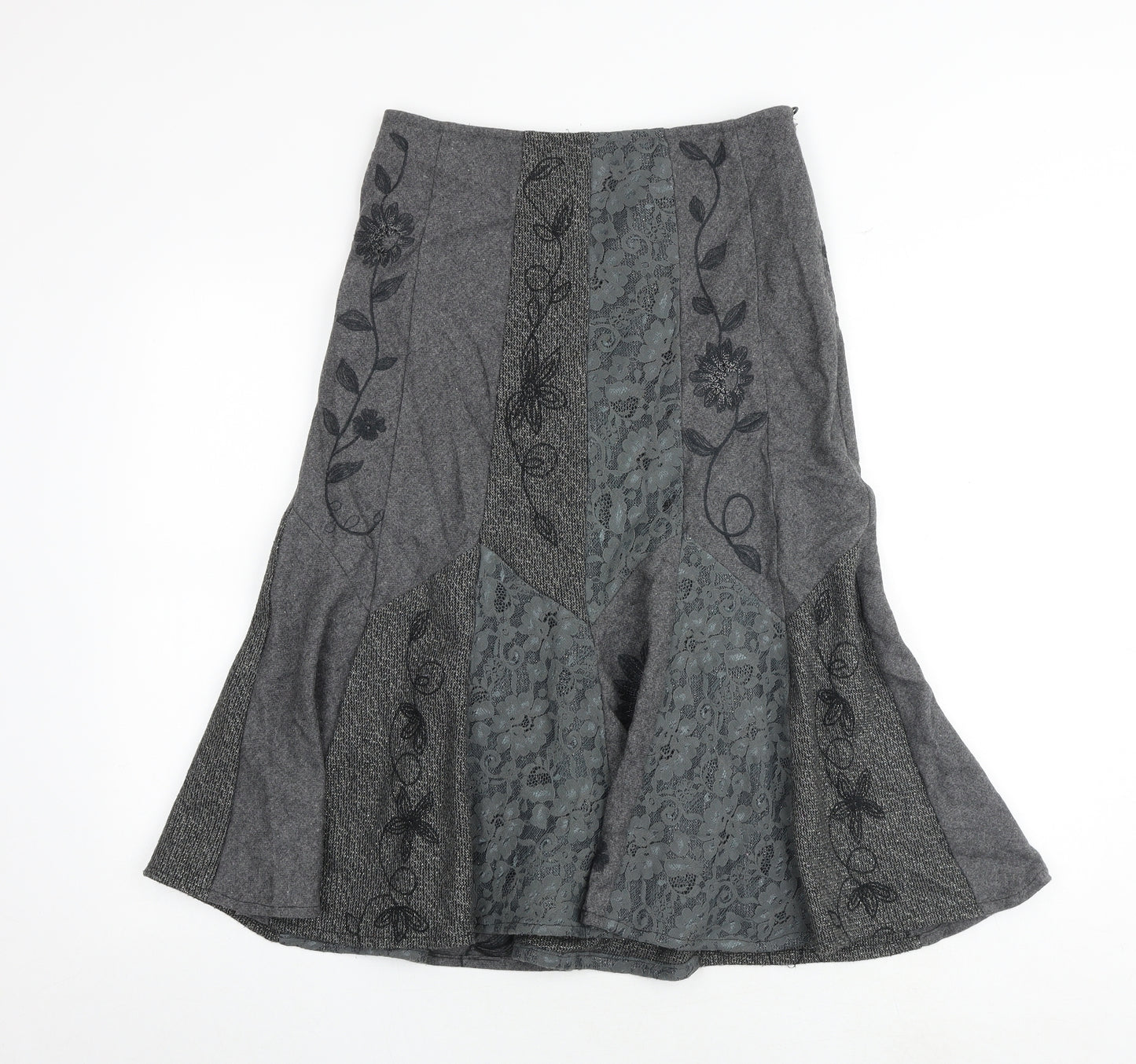 Per Una Womens Grey Floral Viscose Swing Skirt Size 8 Zip