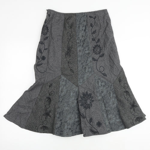 Per Una Womens Grey Floral Viscose Swing Skirt Size 8 Zip