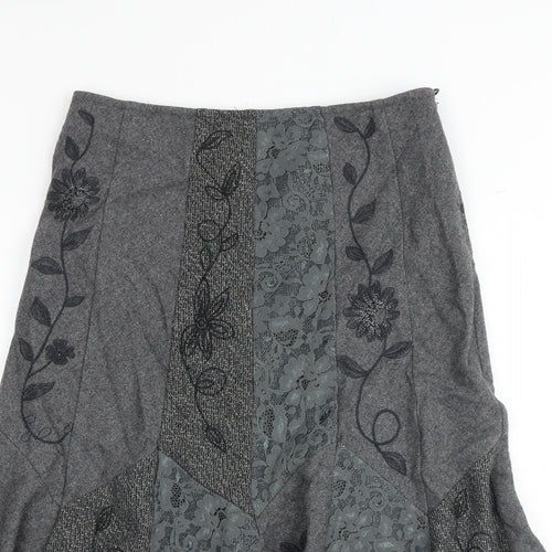 Per Una Womens Grey Floral Viscose Swing Skirt Size 8 Zip