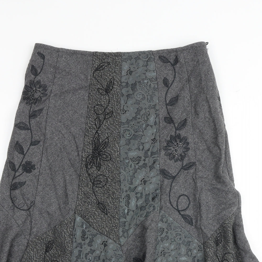 Per Una Womens Grey Floral Viscose Swing Skirt Size 8 Zip