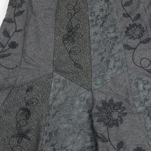 Per Una Womens Grey Floral Viscose Swing Skirt Size 8 Zip