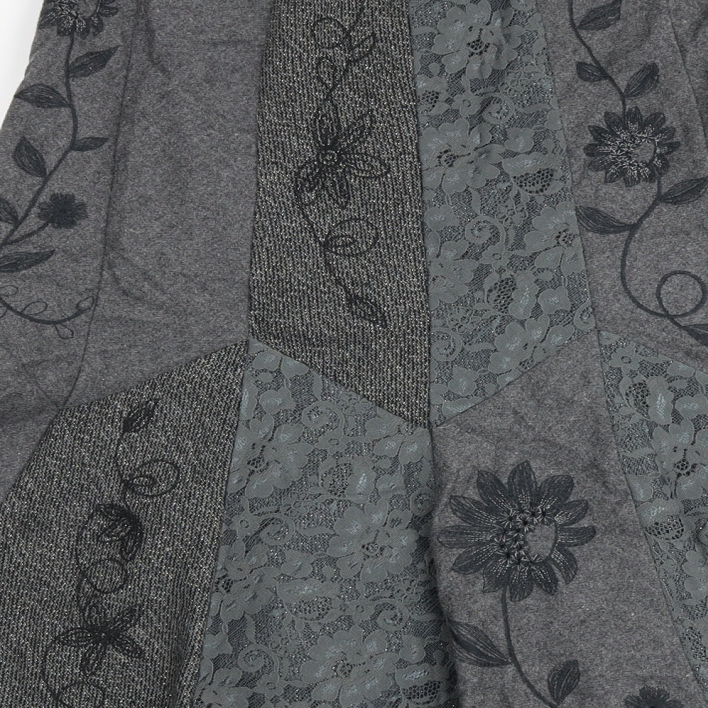 Per Una Womens Grey Floral Viscose Swing Skirt Size 8 Zip