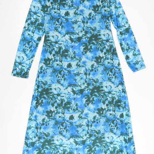Marks and Spencer Womens Blue Geometric Polyester A-Line Size 12 Round Neck Pullover