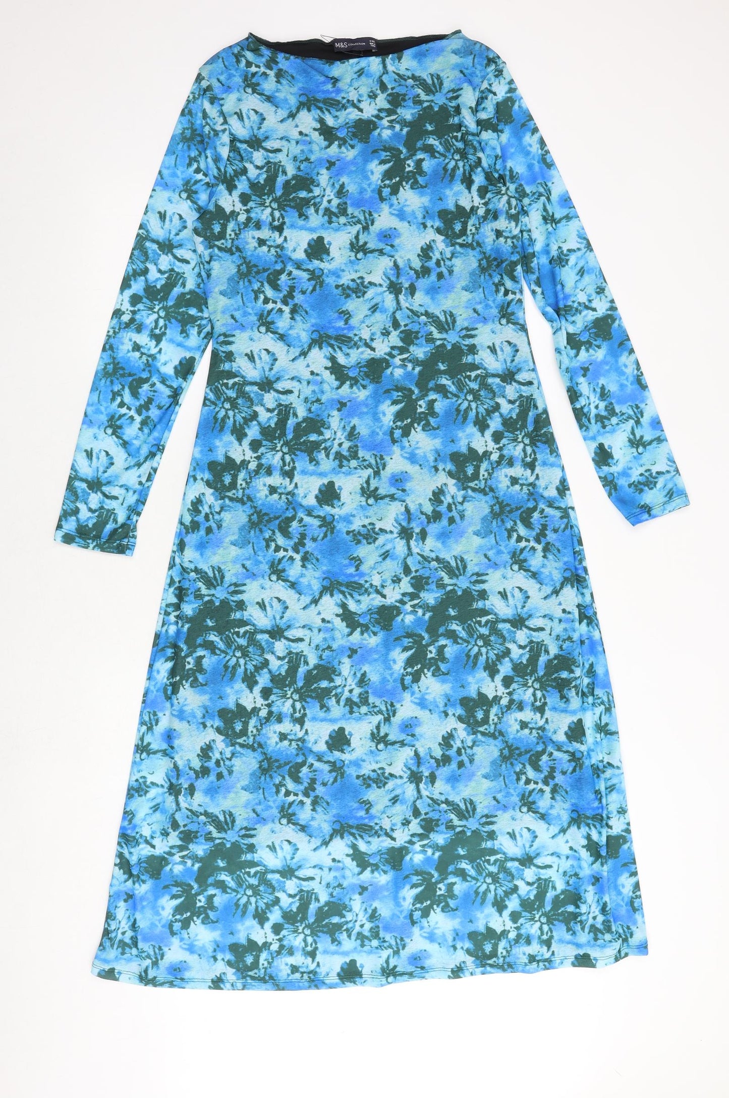 Marks and Spencer Womens Blue Geometric Polyester A-Line Size 12 Round Neck Pullover