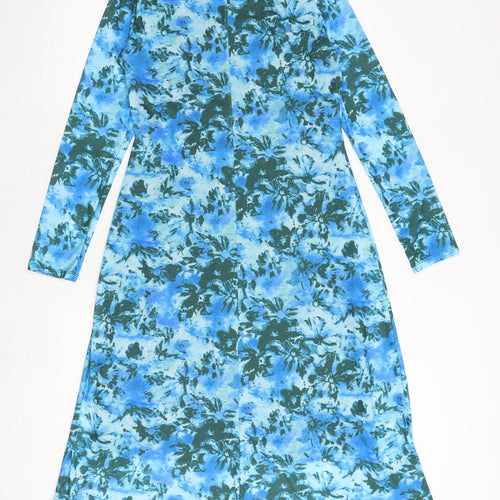 Marks and Spencer Womens Blue Geometric Polyester A-Line Size 12 Round Neck Pullover