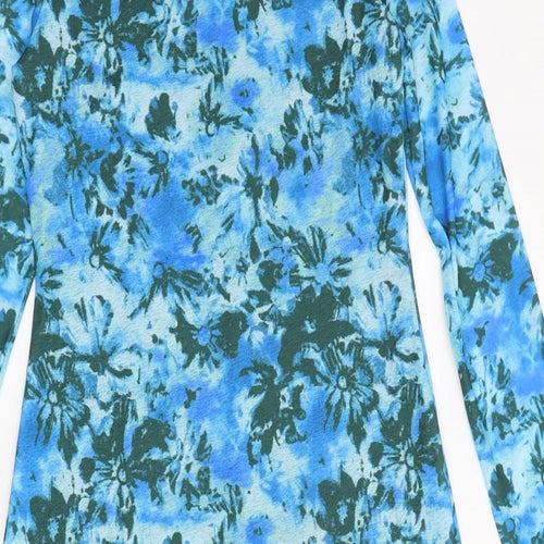 Marks and Spencer Womens Blue Geometric Polyester A-Line Size 12 Round Neck Pullover