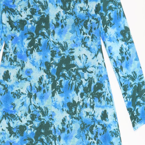 Marks and Spencer Womens Blue Geometric Polyester A-Line Size 12 Round Neck Pullover