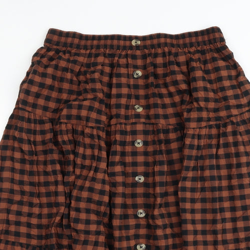 Marks and Spencer Womens Multicoloured Check Polyester Peasant Skirt Size 12 Button